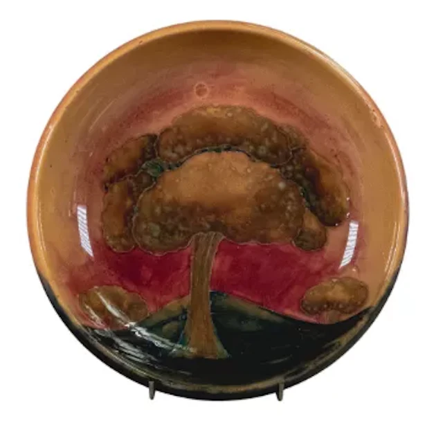 William Moorcroft Eventide large shallow bowl, d.25cm, missing metal mount