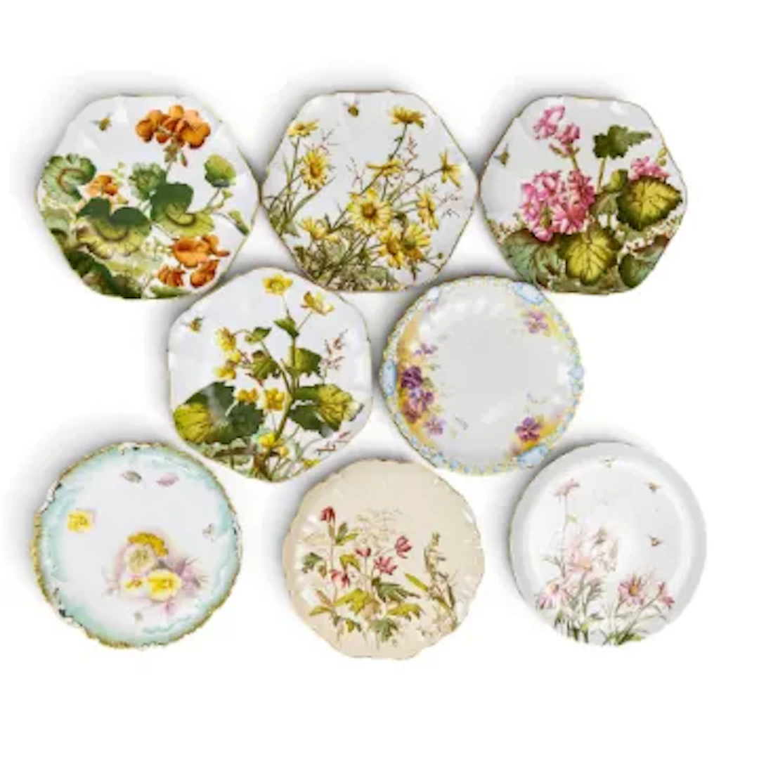 A group of 8 plates by George Jones, Crescent China, in various floral