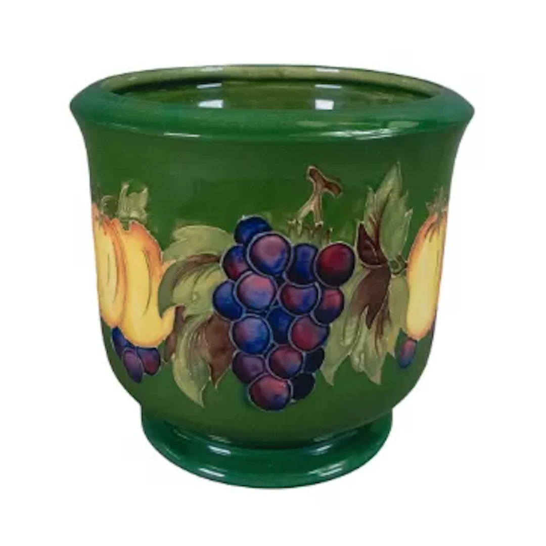 Moorcroft Fruit & Vine large jardiniere by Marjorie Kubanda on green