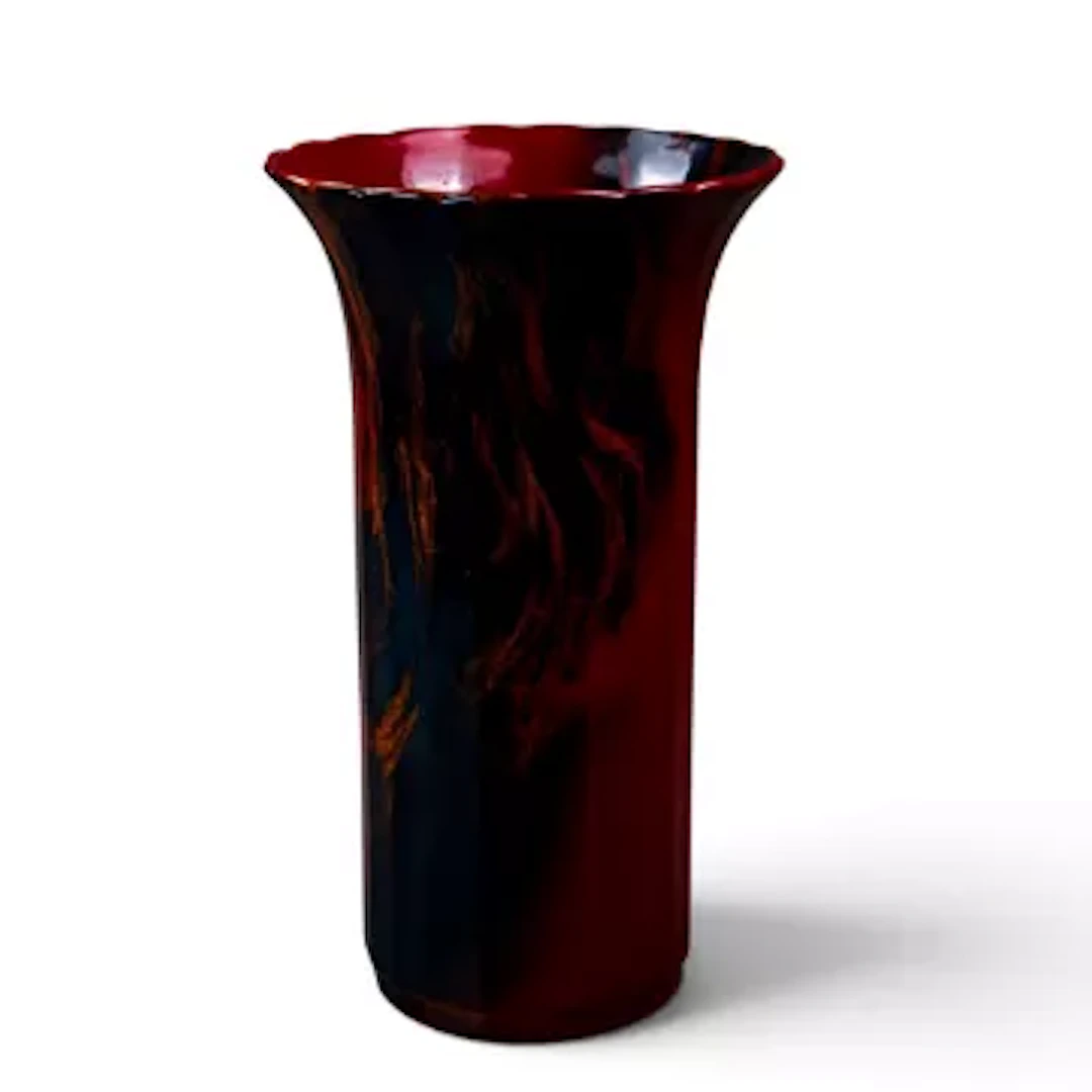 A Royal Doulton Flambe veined vase of unusual ribbed cylindrical form