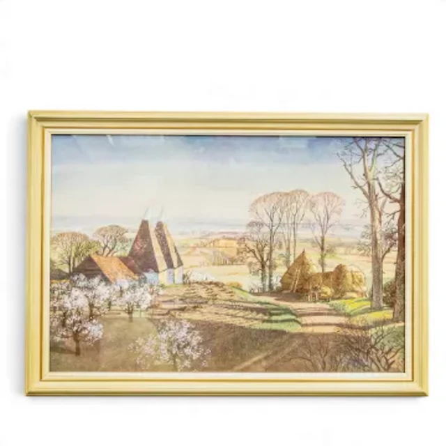 Rowland HILDER, (1905-1993) watercolour on paper, Oast House in landscape