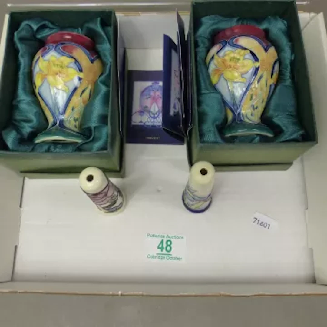 Two boxed Old Tupton Ware tubelined small floral vases, together with