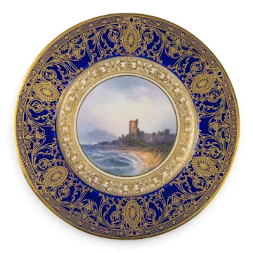 A Royal Worcester plate decorated with landscape scene of Aberystwyth