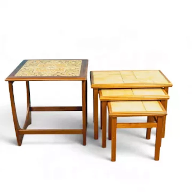 G-Plan mid-century tiled top side table & nest of three tables. Tallest