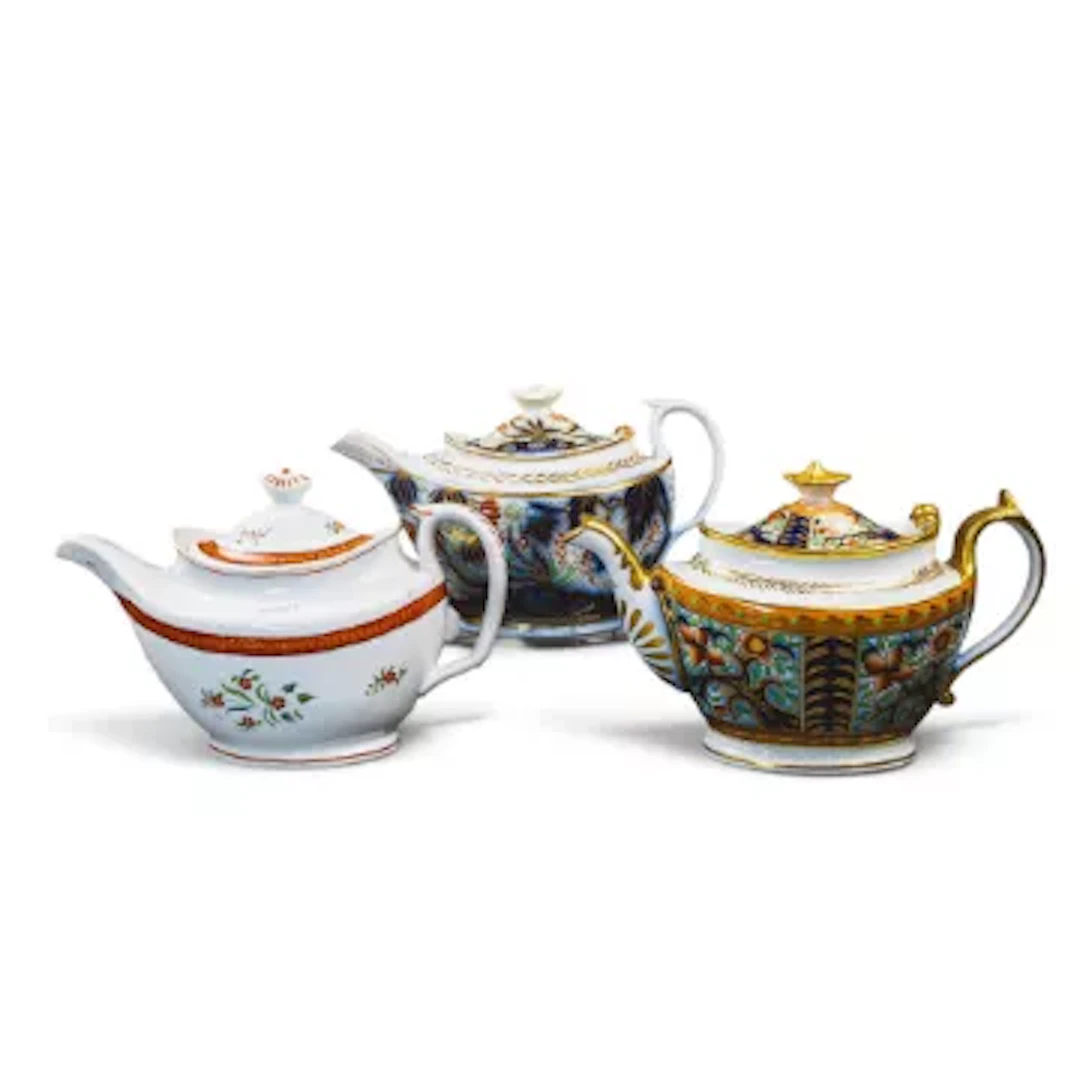 A group of 3 English porcelain 19th century teapots by various manufacturers