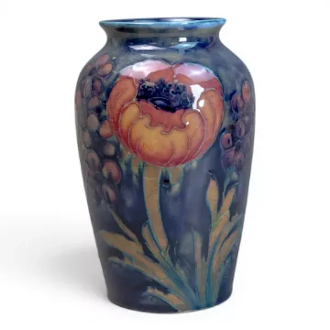 A Moorcroft Ochre Big Poppy pattern vase by William Moorcroft, c 1925