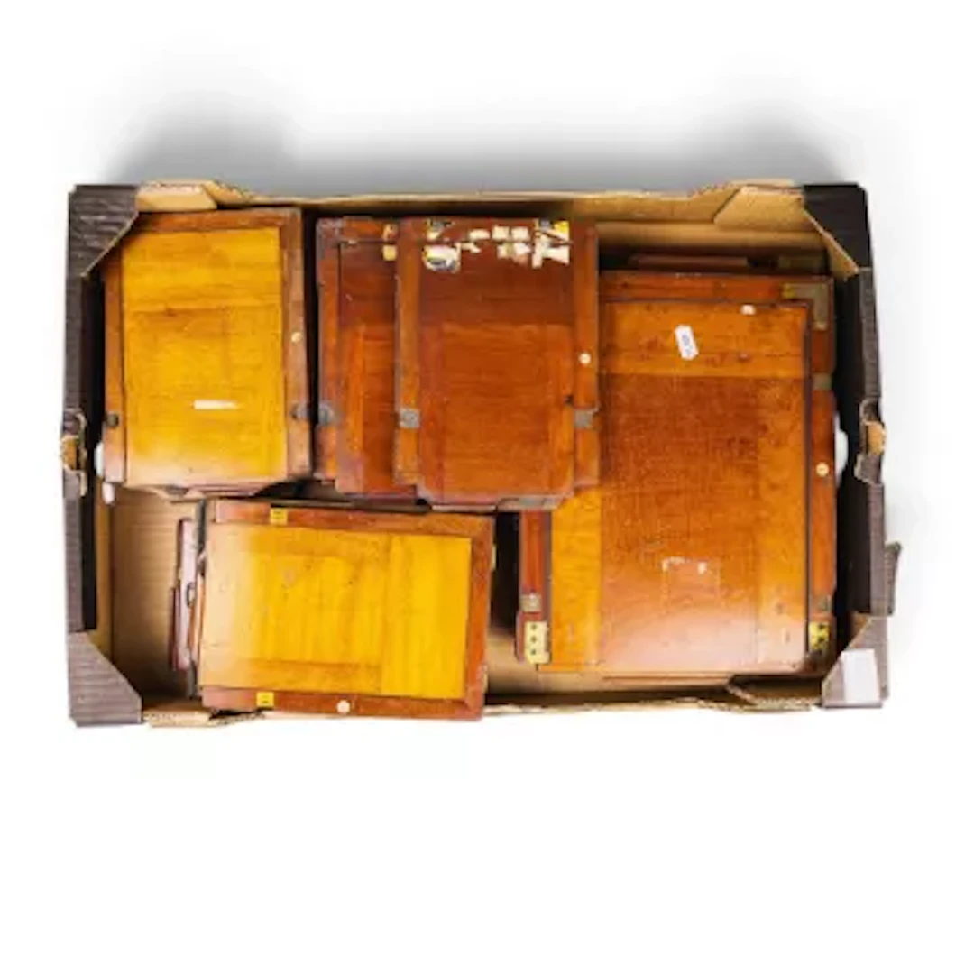A good collection of mahogany wooden photographic plate holders, or