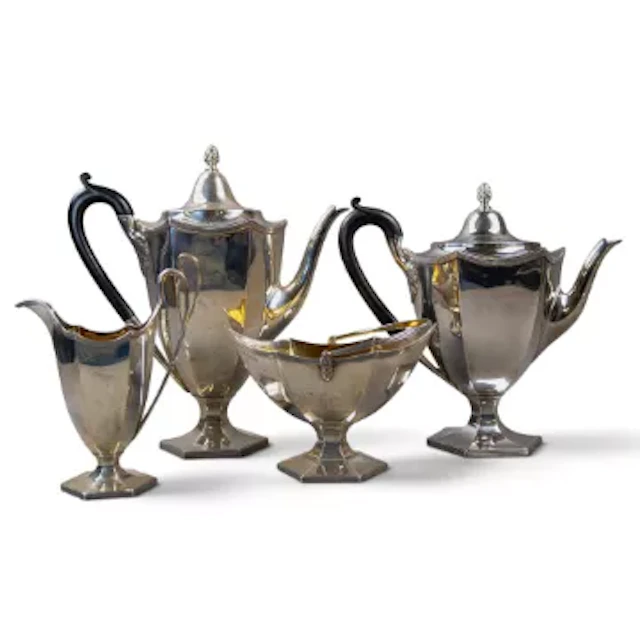 Art Deco silver four piece tea set by Elkington & Co., Birmingham