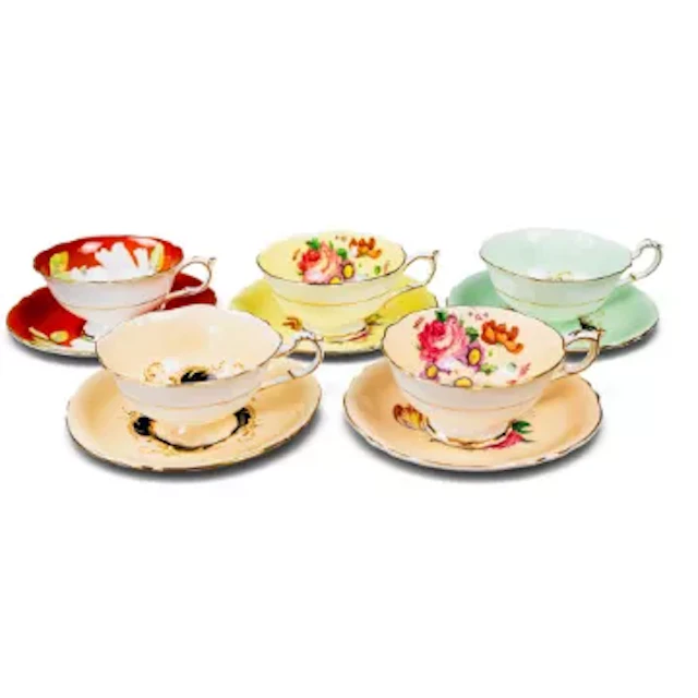 A group of Paragon cups & saucers in various floral designs, all early