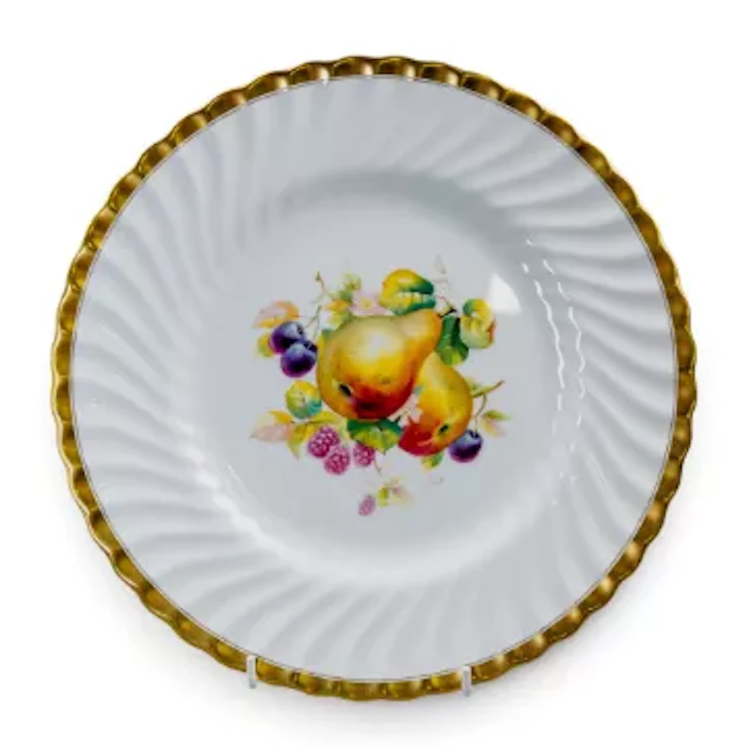 Two Minton Cabinet Plates with partial hand-painted fruit designs