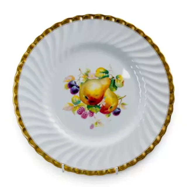 Two Minton Cabinet Plates with partial hand-painted fruit designs