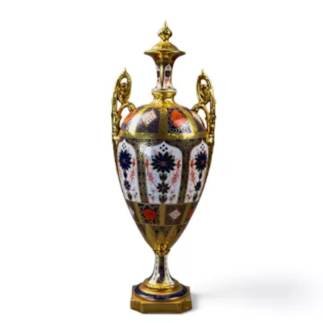 A Royal Crown Derby large urn in the 1128 Old Imari pattern, ornately