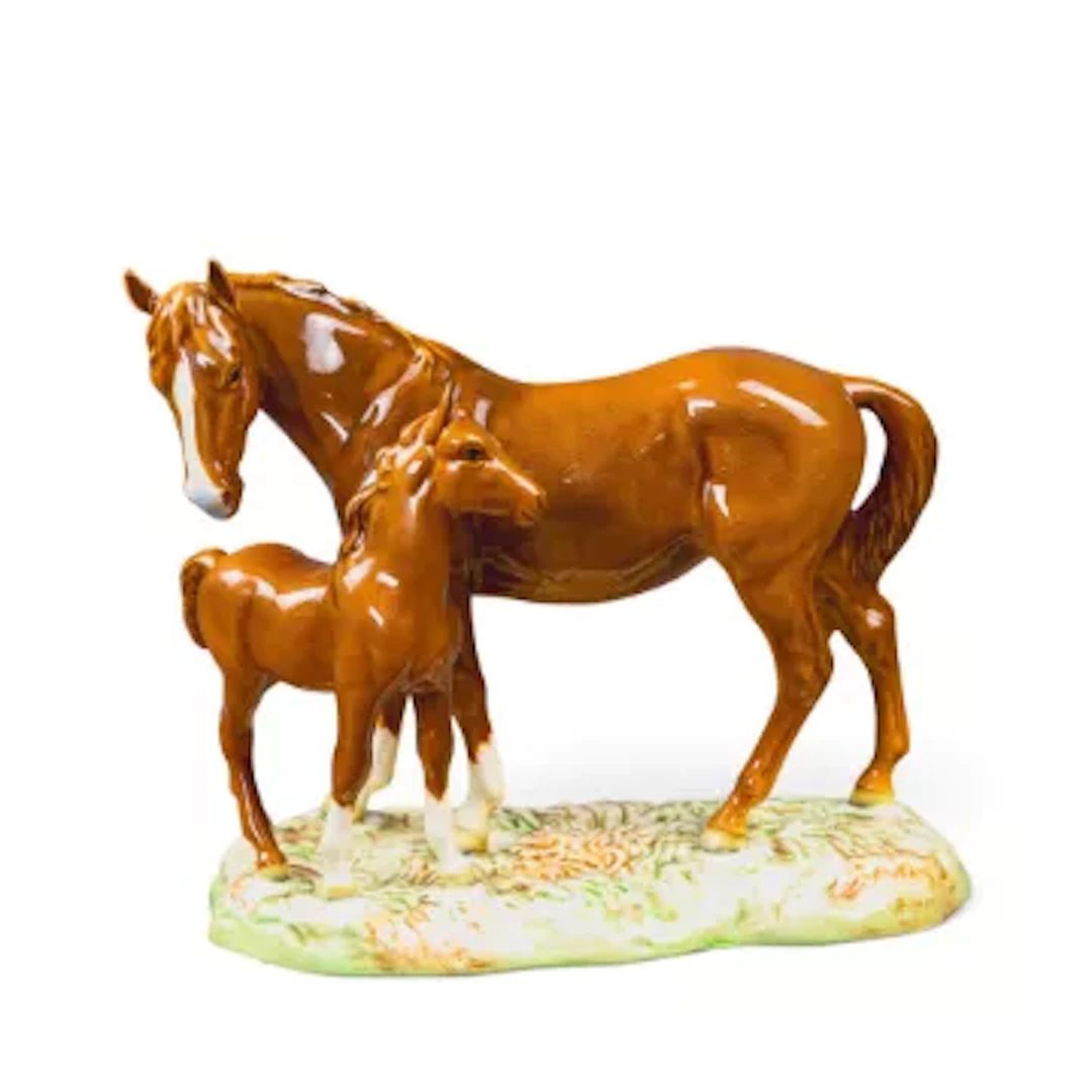 Rare Beswick mare & foal in Chestnut gloss - second version with exceptional