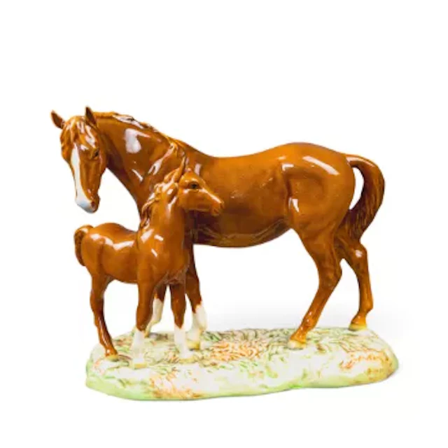Rare Beswick mare & foal in Chestnut gloss - second version with exceptional