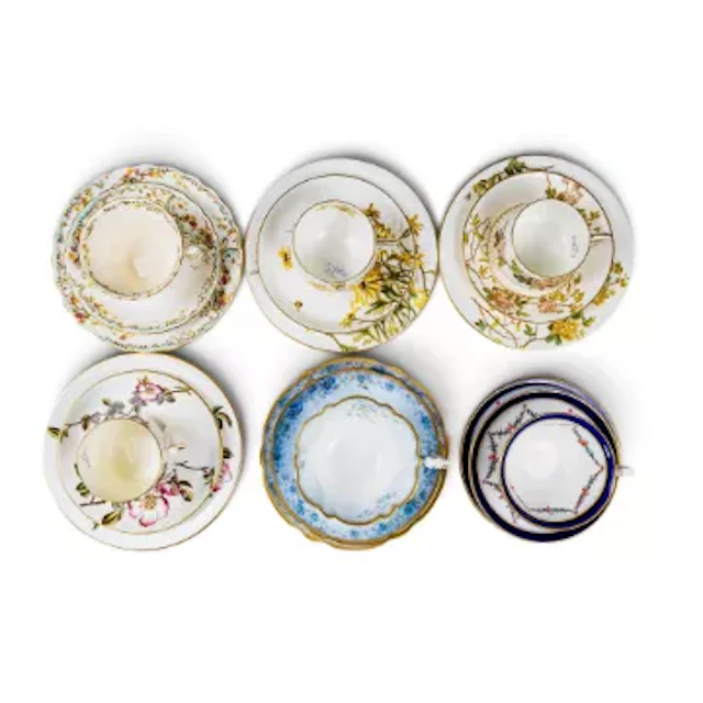 A group of 6 trios (cup, saucer & tea plate) by George Jones, Crescent