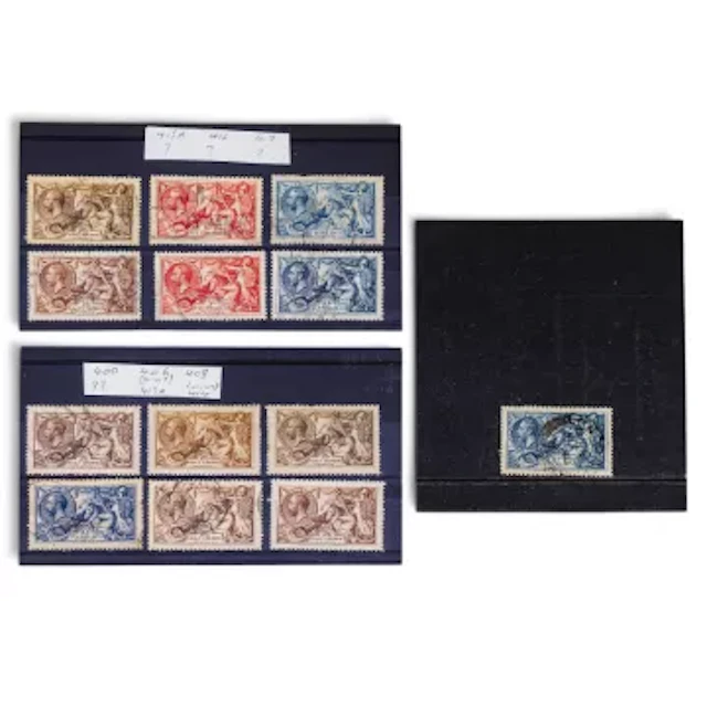 GB George V seahorses stamps x 13, small specialist selection of the