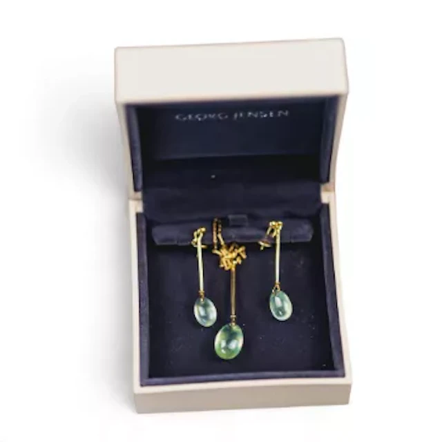 Georg Jensen necklace & earrings in 18k gold set Prehnite, by Vivianna