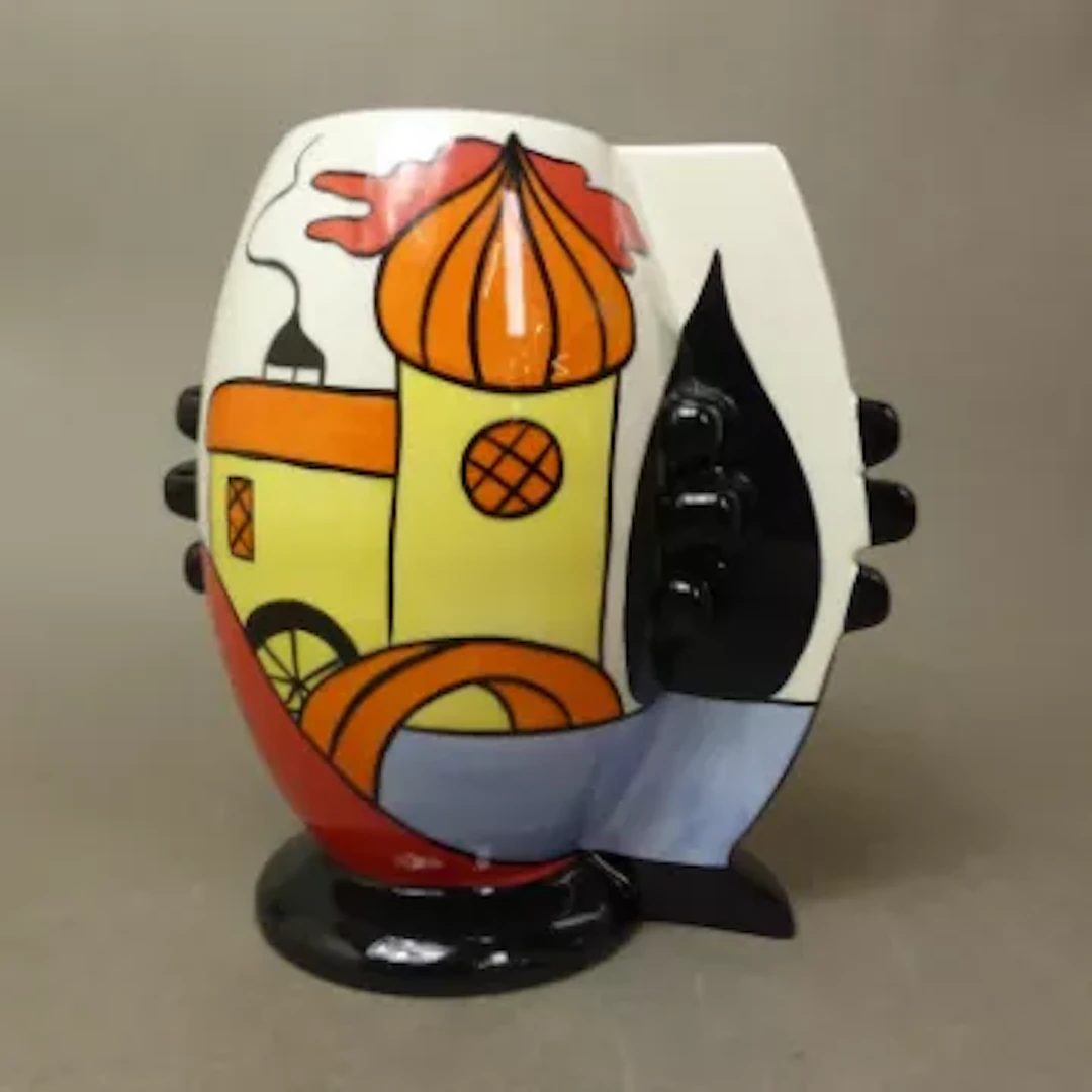 Lorna Bailey Watermills pattern vase, Old Ellgreave backstamp, height 19cm.