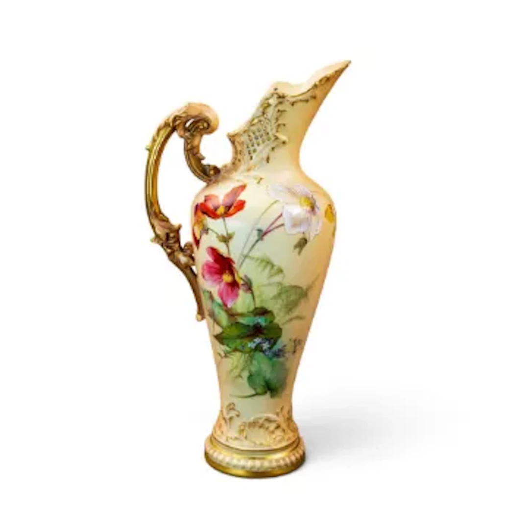Royal Worcester 'Blush' porcelain ewer featuring vibrant hand-painted