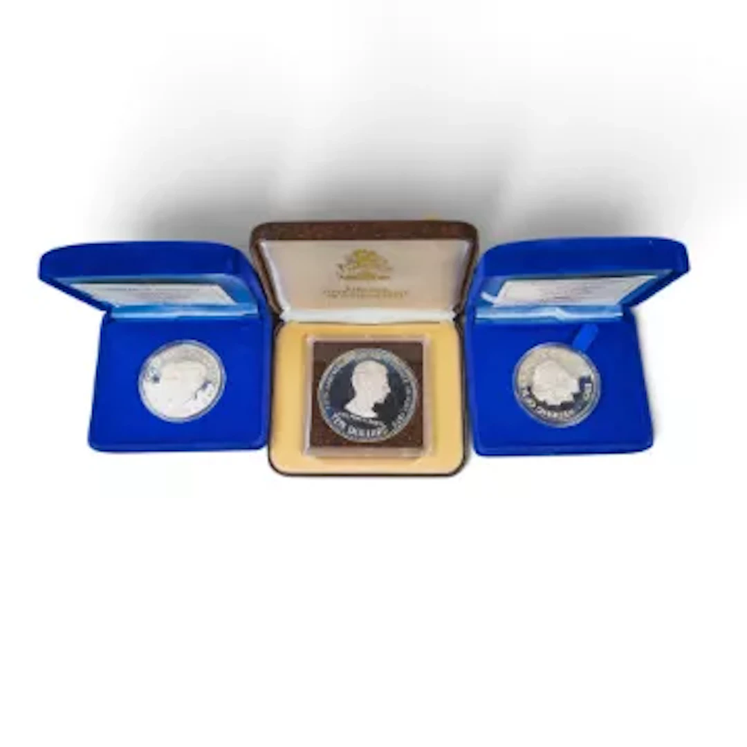 2 x Samoa Prince Charles $10 silver proof silver coins, box & COA.