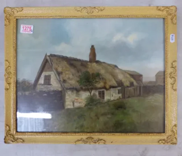 Local Interest: A framed and glazed painting of Molly Leigh's Cottage
