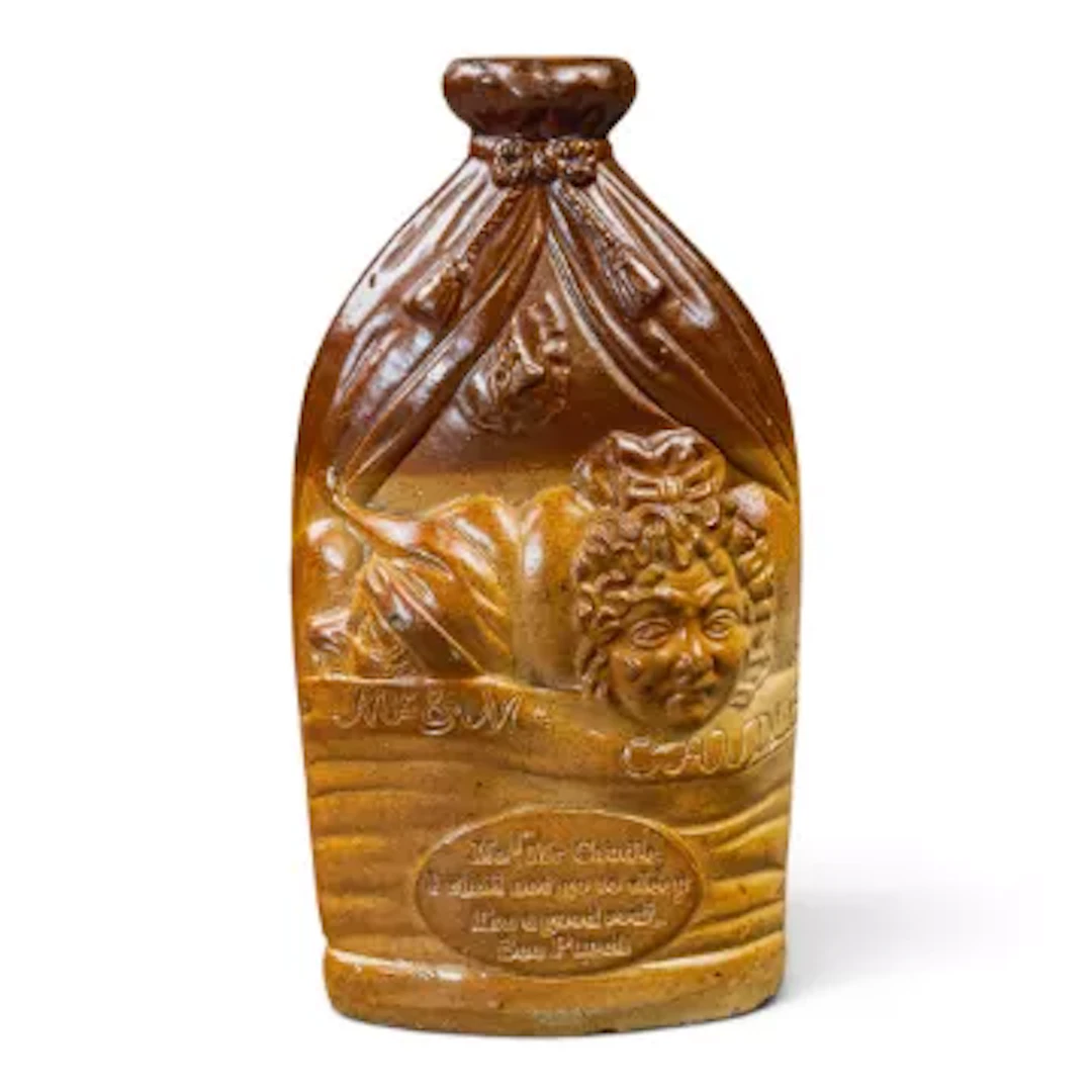 A Doulton & Watts Lambeth stoneware flask , c1850, with moulded relief
