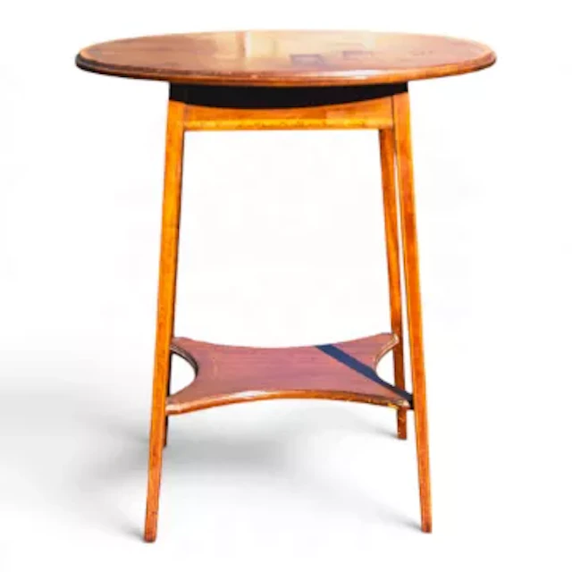 An Edwardian oval inlaid mahogany occasional table, h.70cm x w.60cm x d.40cm.