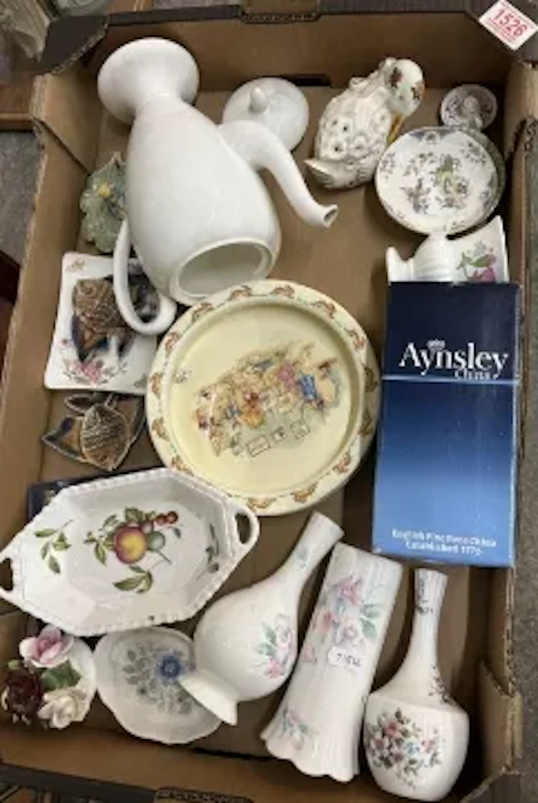 Mixed named ceramics to include a Wedgwood white coffee pot, Aynsley