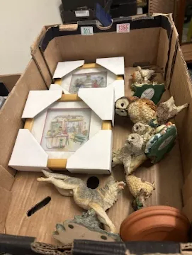 Two framed 3D Bunnykins pictures, together with animal and bird figures