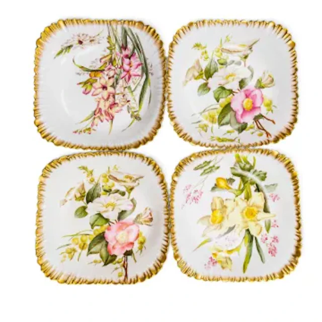A group of 4 square fluted rim bowls by George Jones, Crescent China