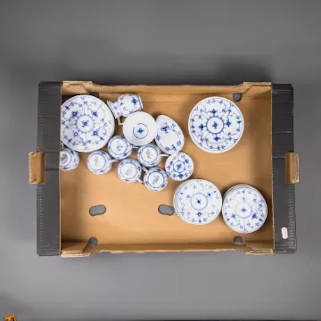 Royal Copenhagen blue fluted half lace pattern part tea set to include