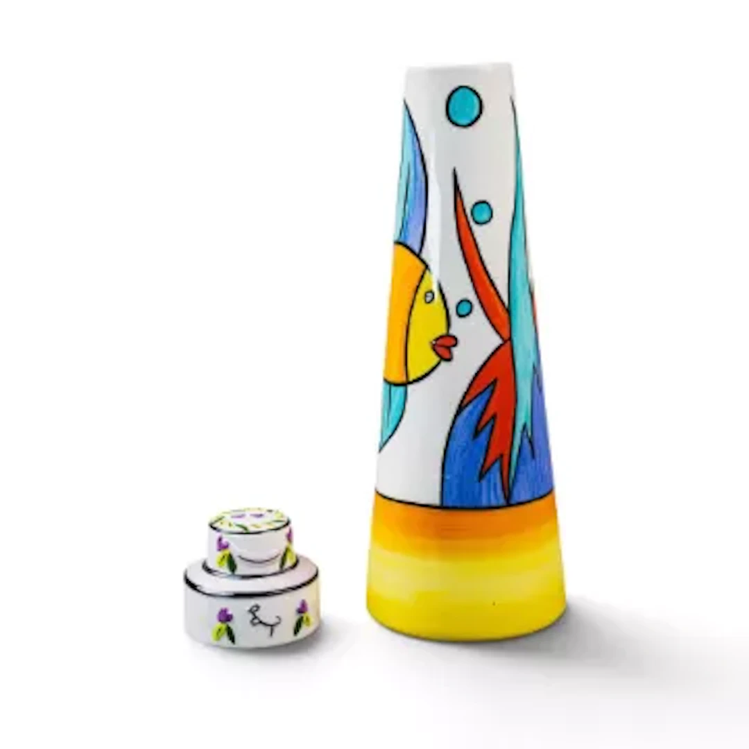 Lorna Bailey ceramic conical vase in the Marine pattern, featuring