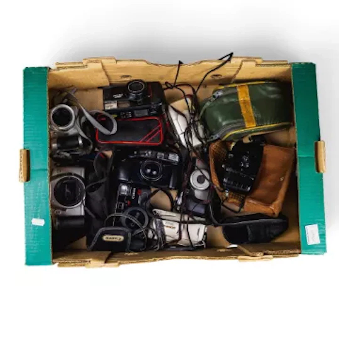 A collection of 35mm film and digital cameras to include Olympus MJU