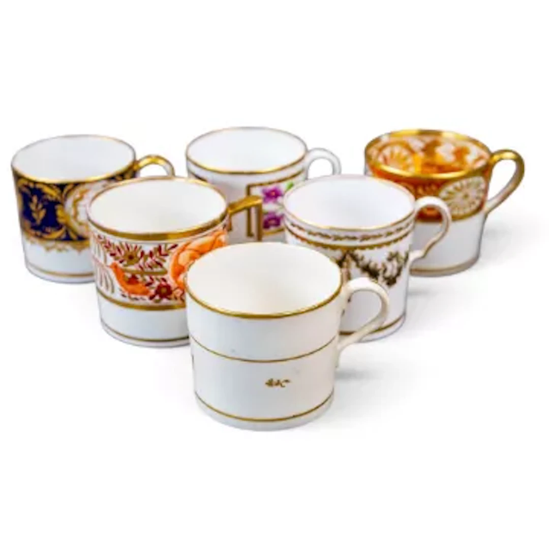 A group of six English porcelain coffee cans, all 19th century, by