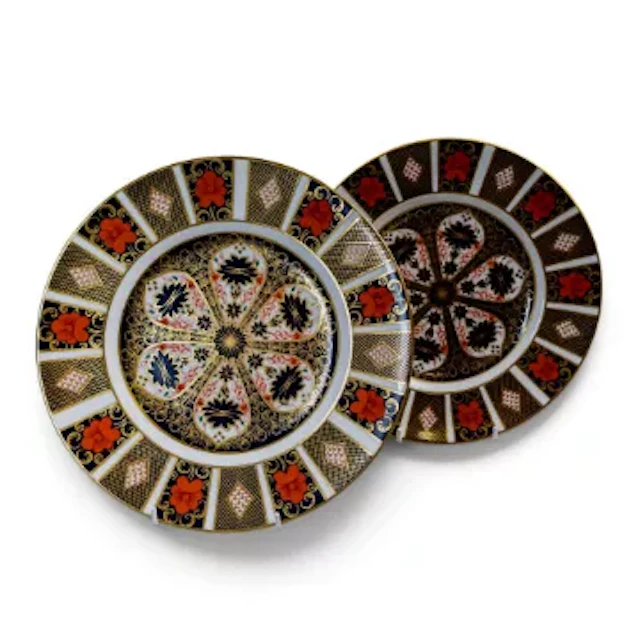 Two Royal Crown Derby decorative plates in the Imari 1128 design.