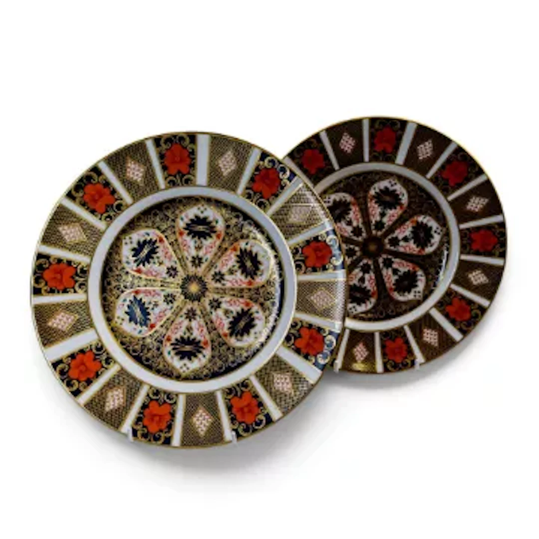 Two Royal Crown Derby decorative plates in the Imari 1128 design.