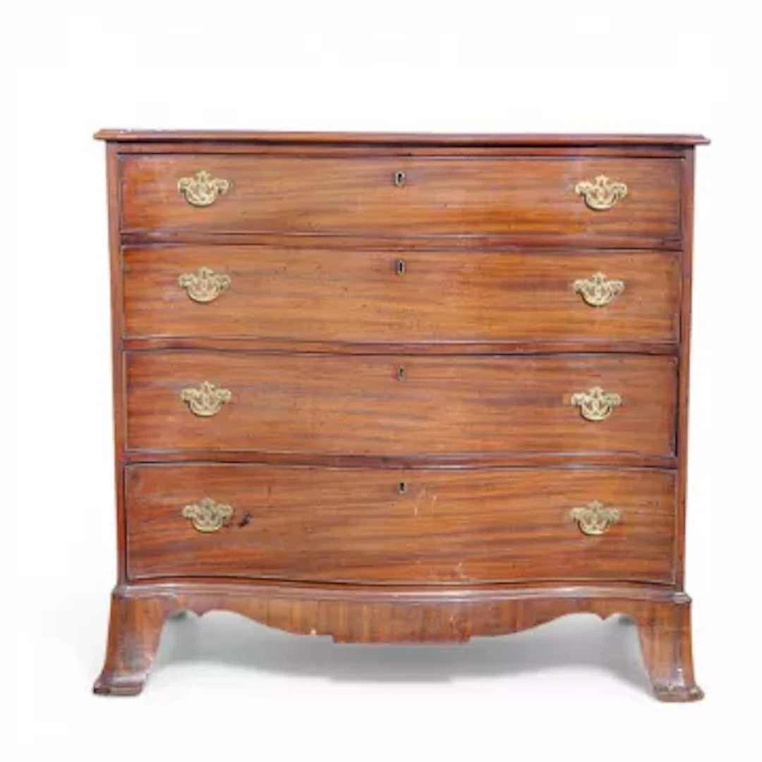 19th century mahogany serpentine four drawer chest of drawers on splayed