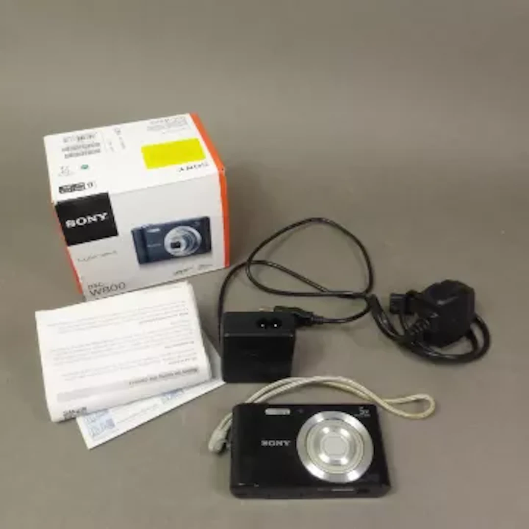 A Sony Cybershot DSC-W800 digital camera, with box, battery, charger