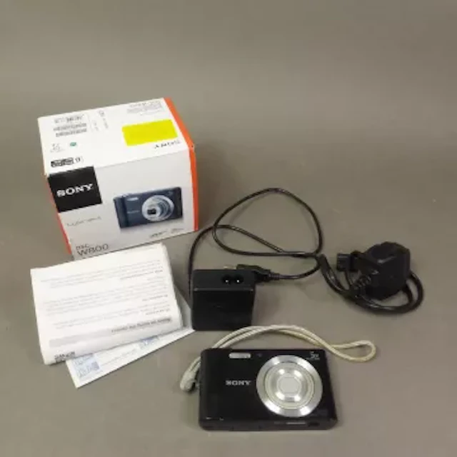 A Sony Cybershot DSC-W800 digital camera, with box, battery, charger