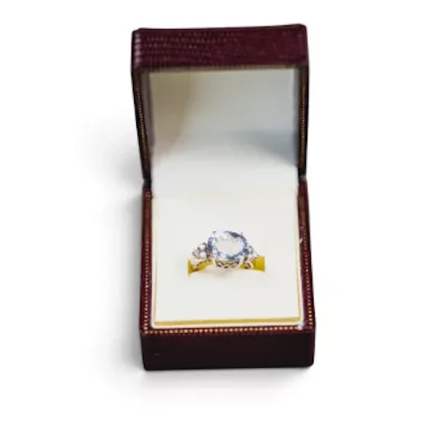 14K blue tourmaline & diamond ring, size M. 5.35g.