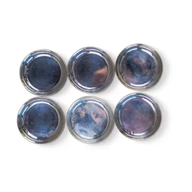 Set of 6 silver coasters, stamped .900, 131g.
