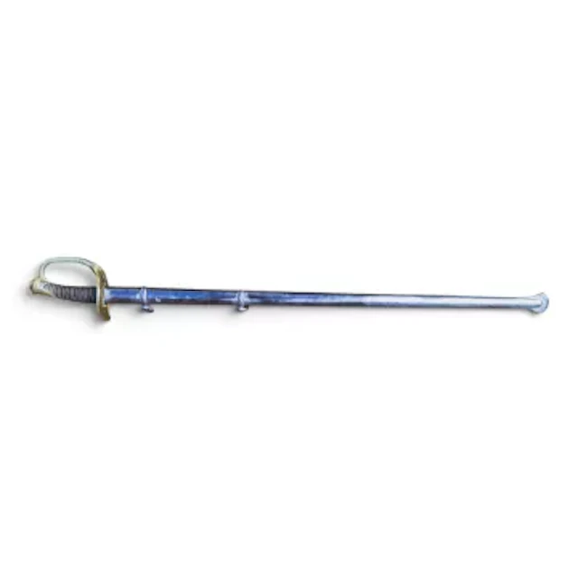 19th-century French cuirassier heavy cavalry sword with scabbard