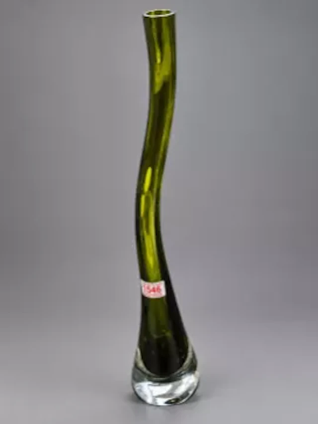 A large Dutch made olive green and clear glass vase, height 58cm.