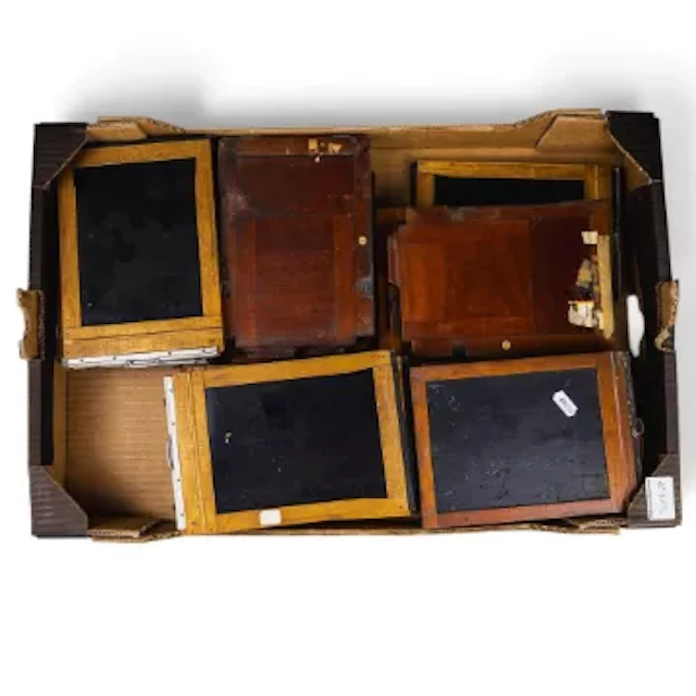 A good collection of mahogany wooden plate or double dark slides for