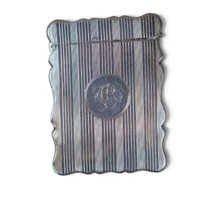 Hallmarked sterling silver card case, 62g.