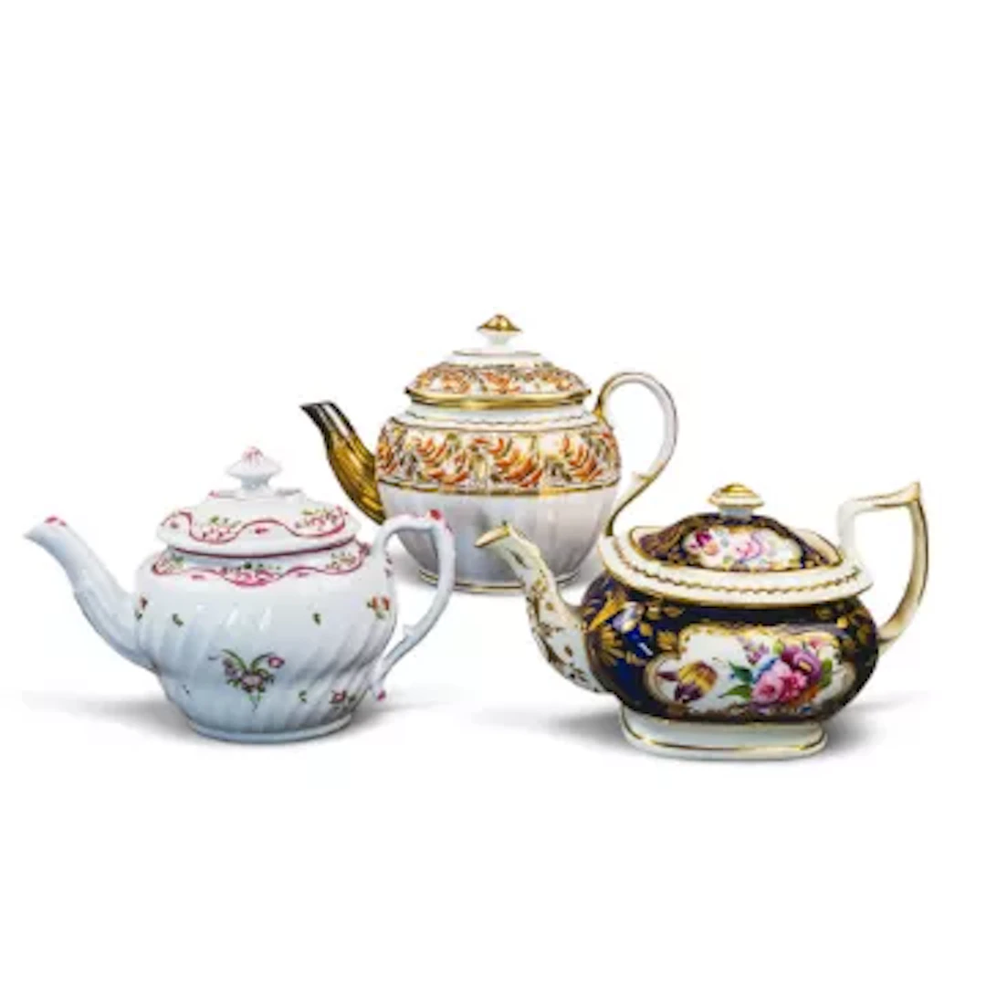 A group of 3 English porcelain 19th century teapots by various manufacturers