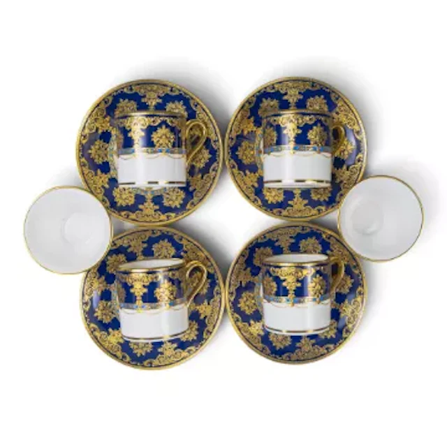 A group of De Lamerie pieces to include - 4 coffee cans with a cobalt