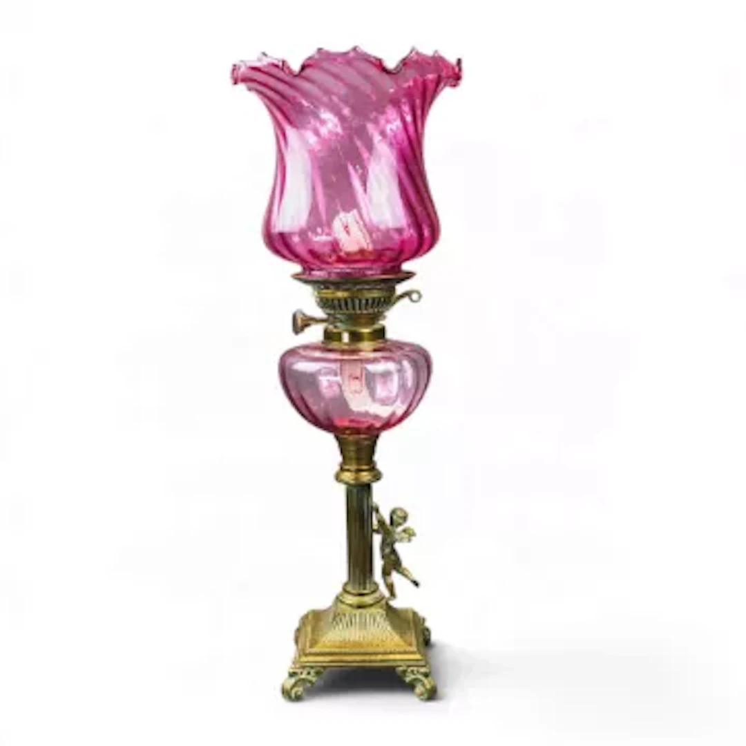 Late 19th/20th century brass lampstand, the column base with climbing