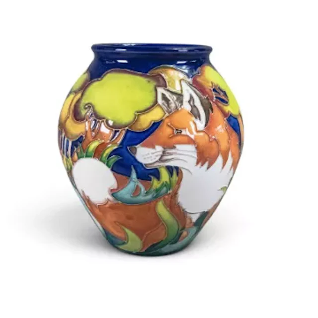 Moorcroft Where Foxes Dare vase 4/5, No 48. Signed by designer Emma