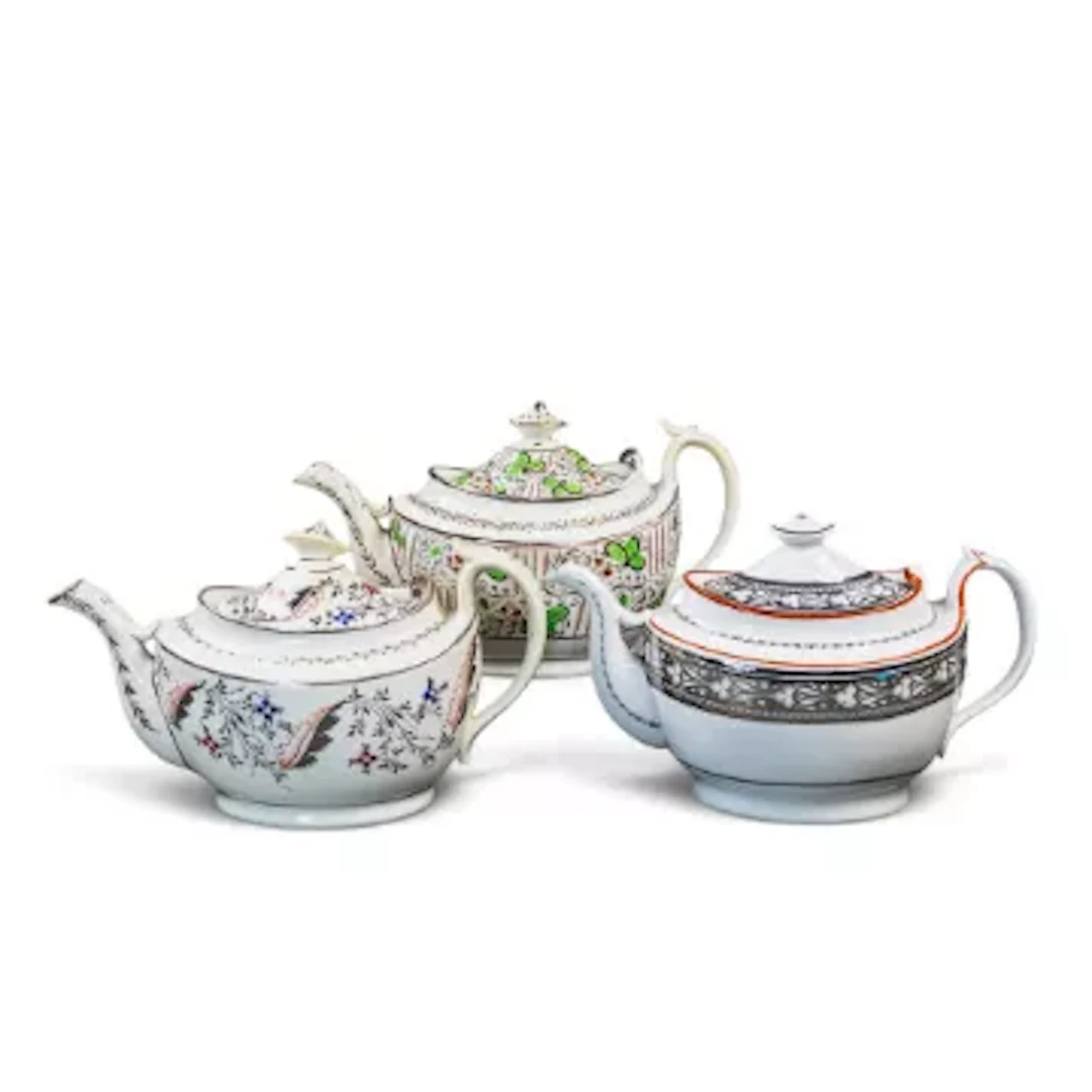 A group of 3 English porcelain 19th century teapots by various manufacturers